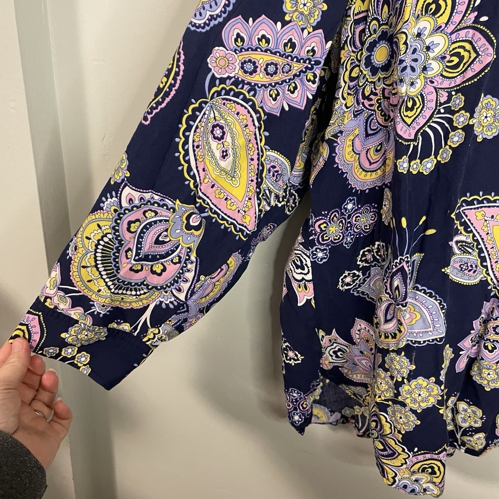 Talbots Floral Shirt Petite 3Xp Womens Paisley Navy Pink Long Sleeve Rayon - Picture 4 of 7